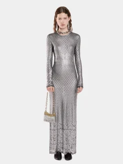 LONG LACE-LIKE KNIT DRESS | Rabanne Online