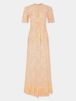 Long raffia colored lace dress | Rabanne Fashion