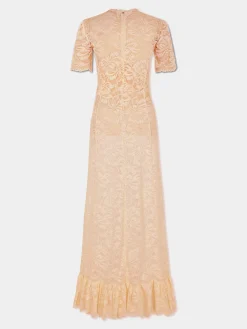 Long raffia colored lace dress | Rabanne Fashion