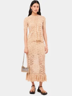 Long raffia colored skirt in lace | Rabanne Best