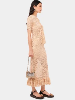 Long raffia colored skirt in lace | Rabanne Best