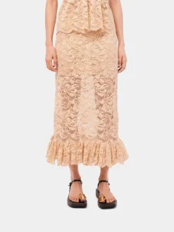 Long raffia colored skirt in lace | Rabanne Best