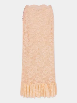 Long raffia colored skirt in lace | Rabanne Best