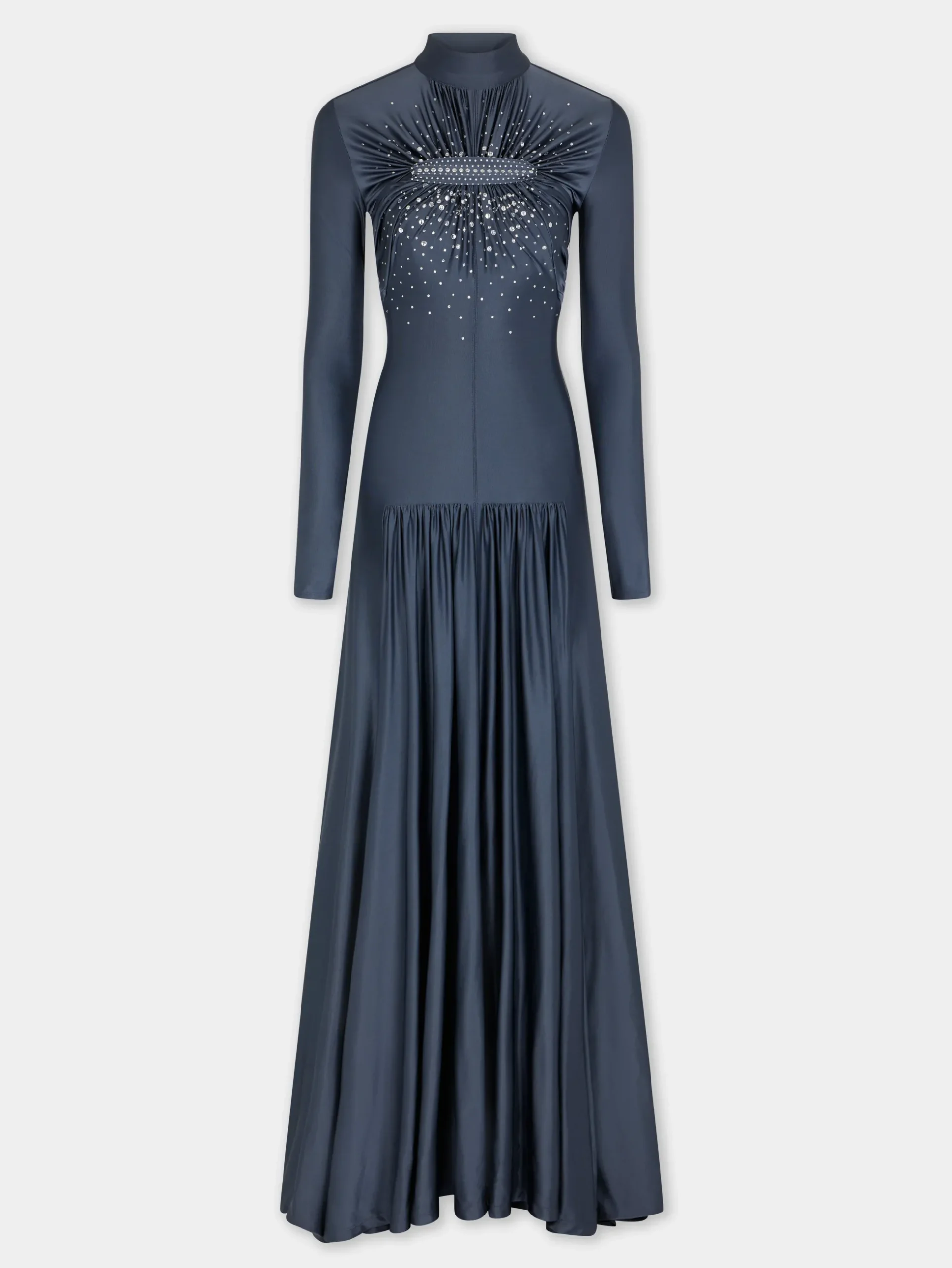 LONG SLATE EMBROIDERED DRESS IN JERSEY | Rabanne Discount