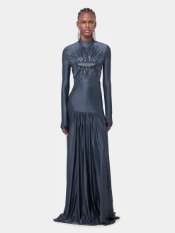 LONG SLATE EMBROIDERED DRESS IN JERSEY | Rabanne Discount