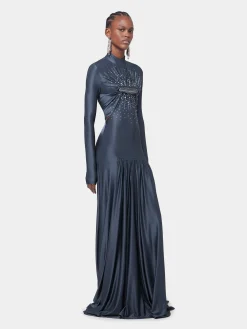 LONG SLATE EMBROIDERED DRESS IN JERSEY | Rabanne Discount