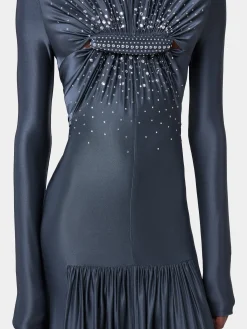 LONG SLATE EMBROIDERED DRESS IN JERSEY | Rabanne Discount