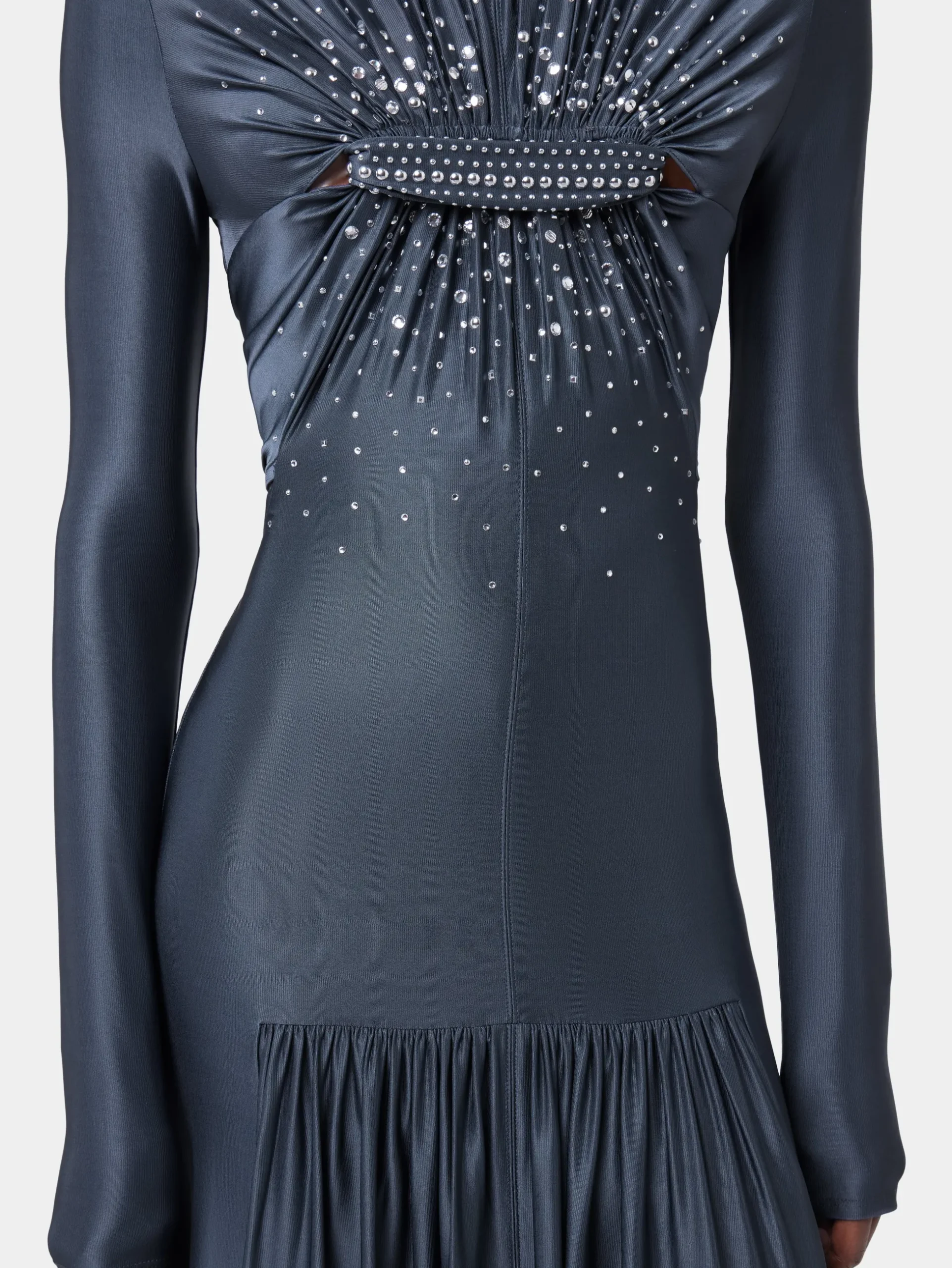 LONG SLATE EMBROIDERED DRESS IN JERSEY | Rabanne Discount