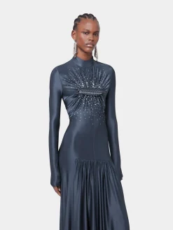 LONG SLATE EMBROIDERED DRESS IN JERSEY | Rabanne Discount