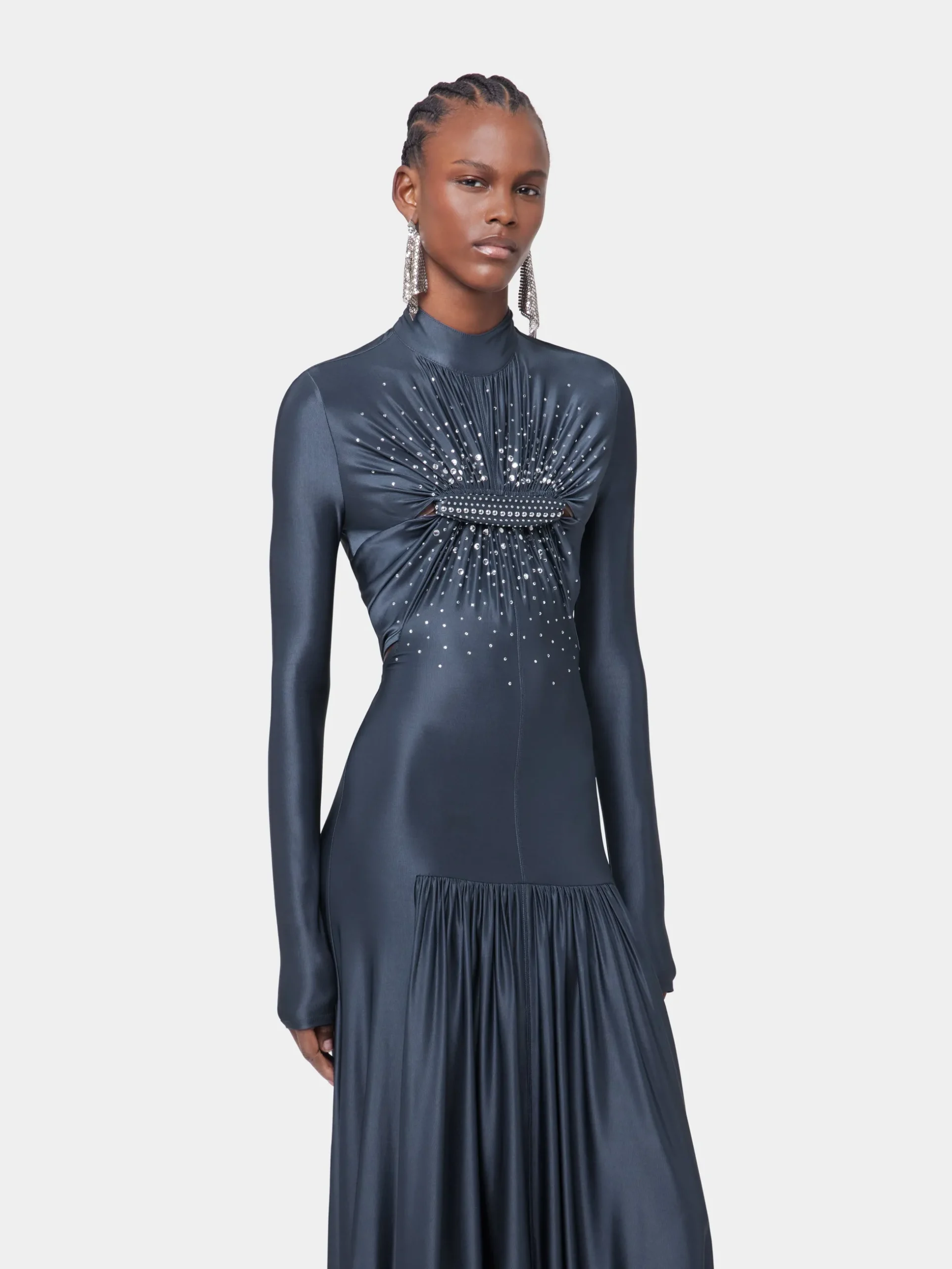 LONG SLATE EMBROIDERED DRESS IN JERSEY | Rabanne Discount