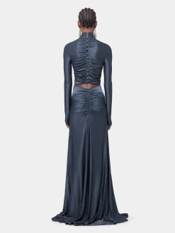 LONG SLATE EMBROIDERED DRESS IN JERSEY | Rabanne Discount