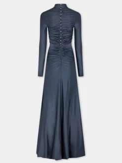 LONG SLATE EMBROIDERED DRESS IN JERSEY | Rabanne Discount