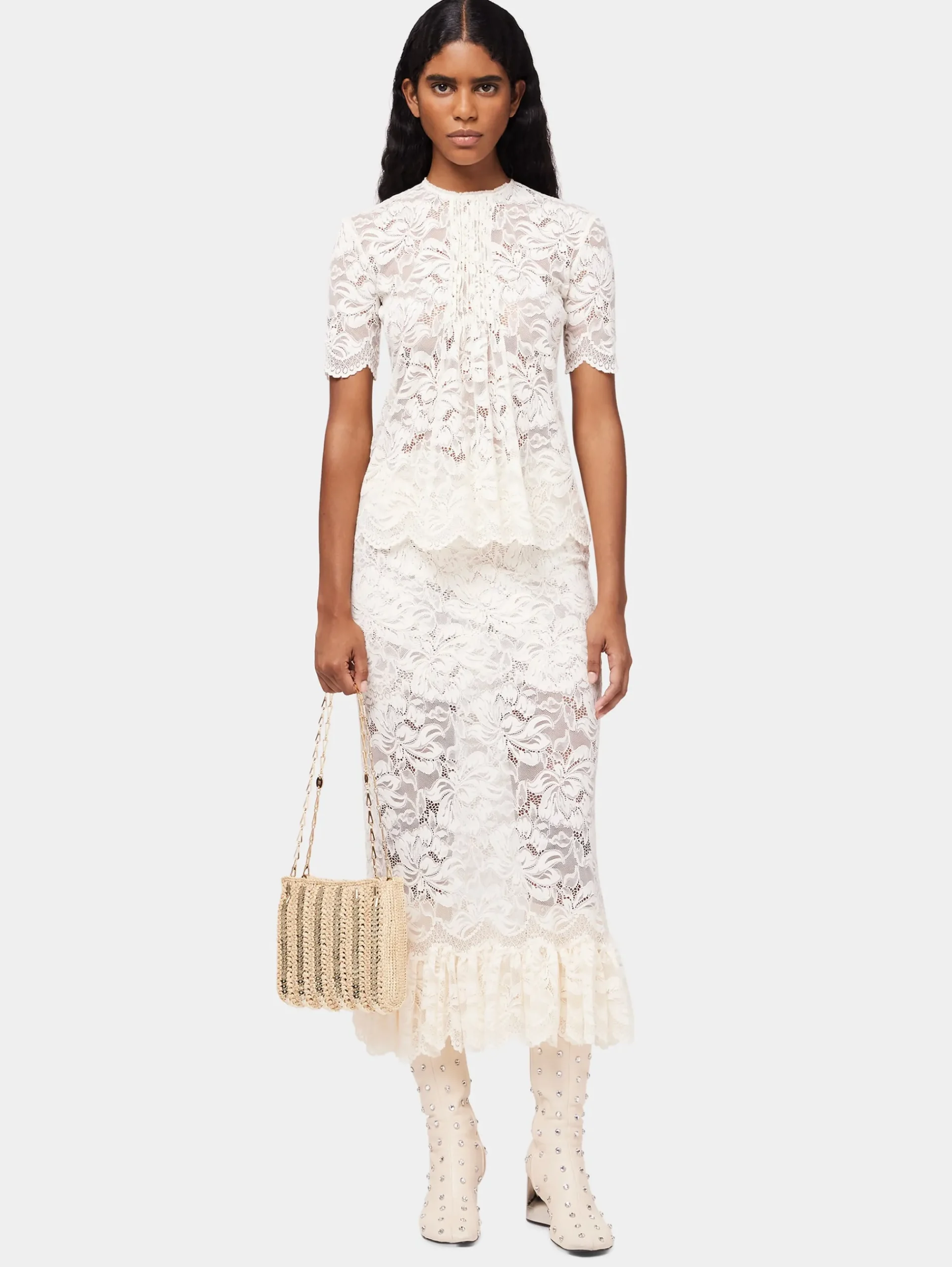 Maxi stretch lace ivory skirt | Rabanne Hot