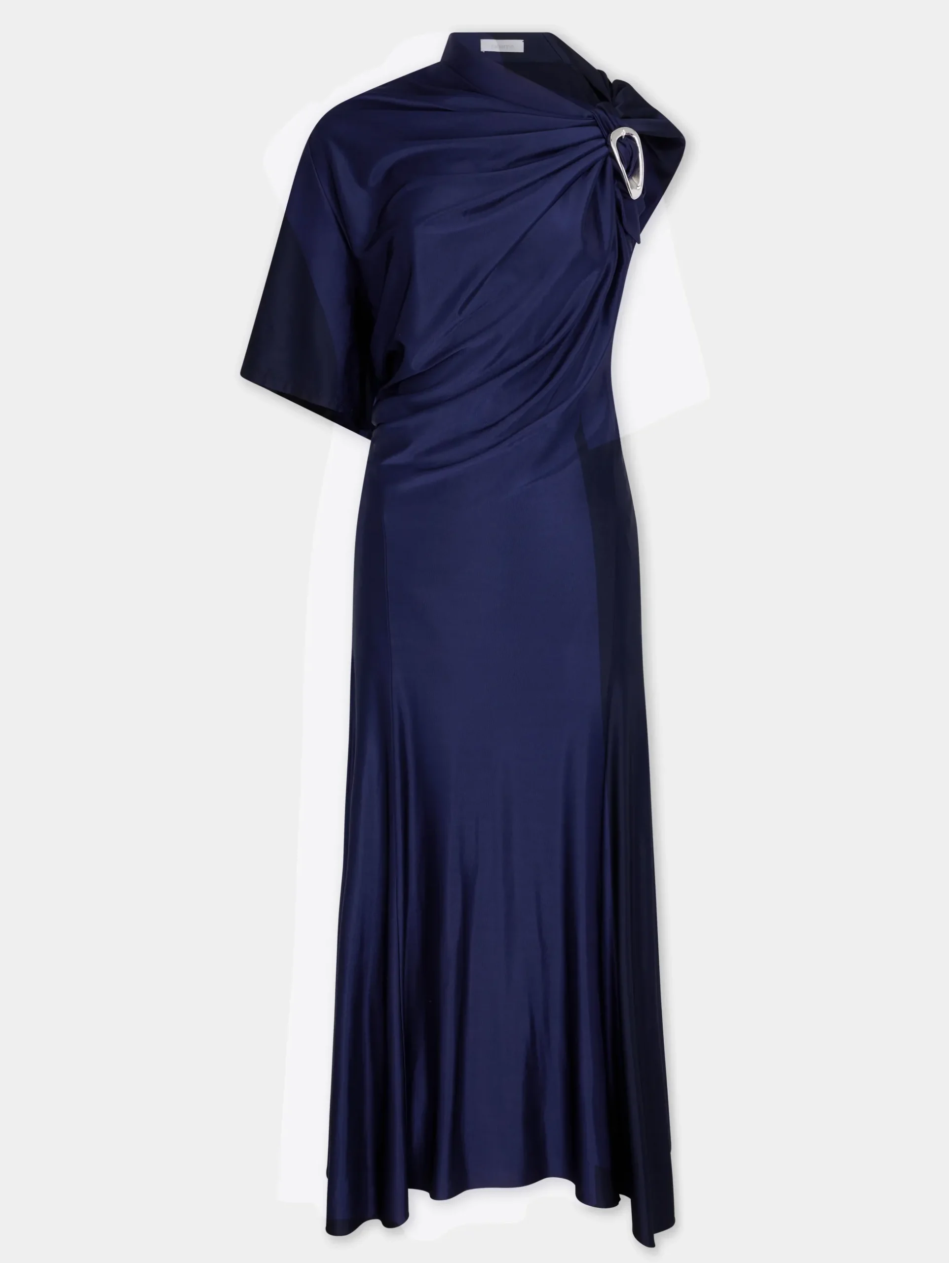 NAVY ASYMMETRICAL LONG DRESS IN JERSEY | Rabanne Best Sale