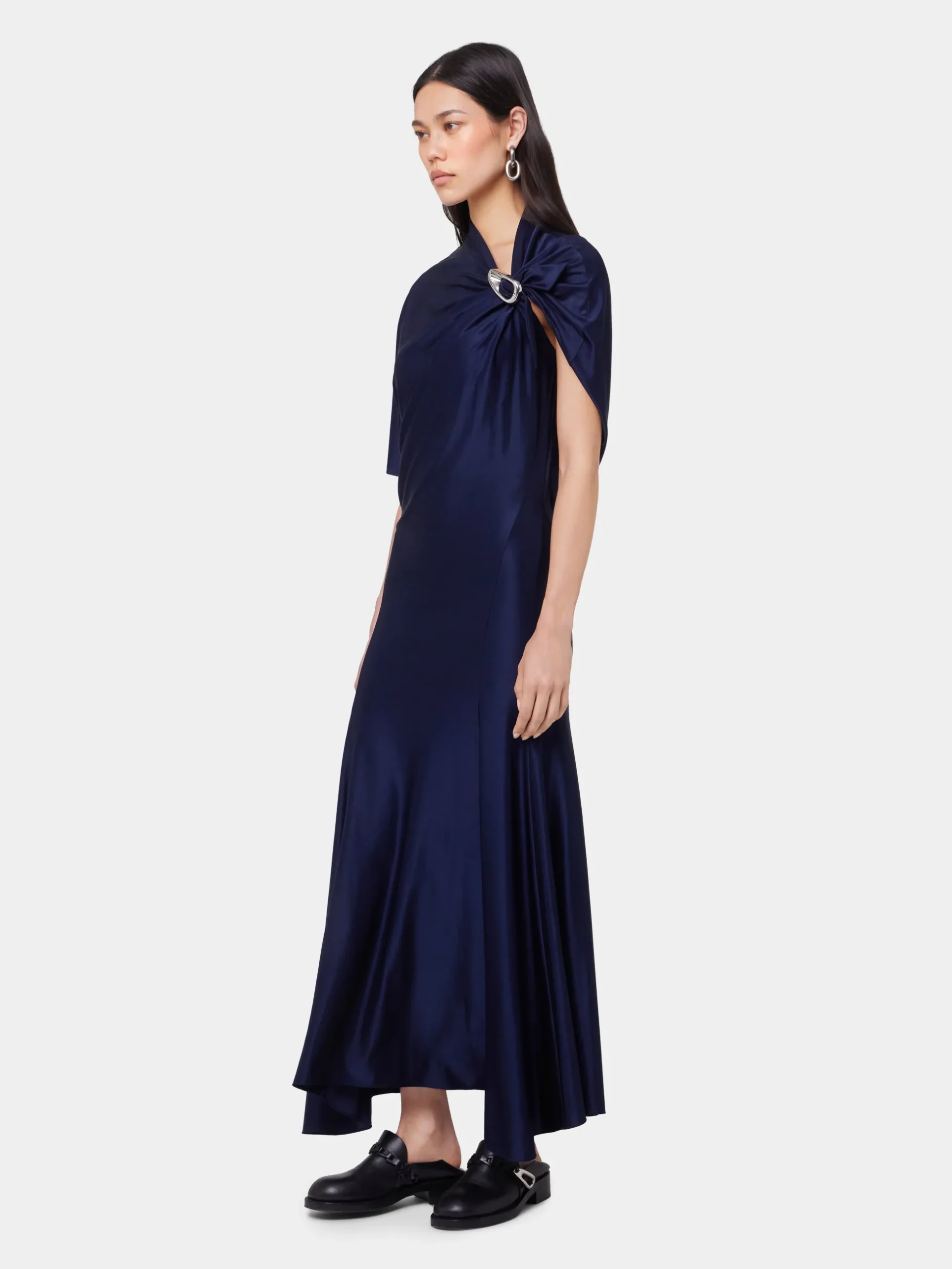 NAVY ASYMMETRICAL LONG DRESS IN JERSEY | Rabanne Best Sale