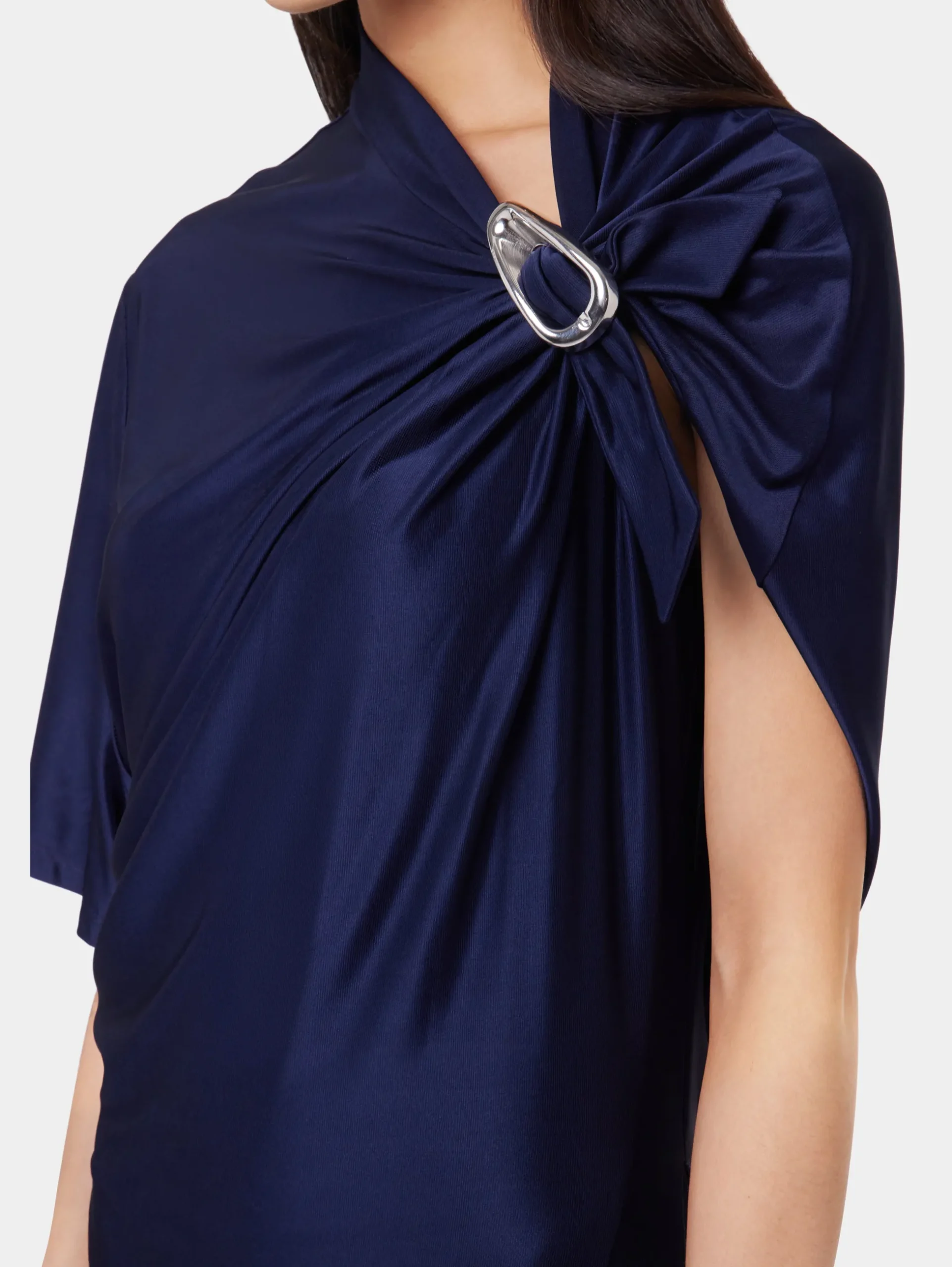 NAVY ASYMMETRICAL LONG DRESS IN JERSEY | Rabanne Best Sale