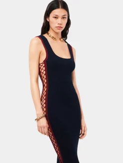 Navy eponge dress with crochet details | Rabanne New