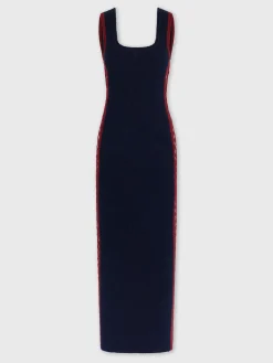 Navy eponge dress with crochet details | Rabanne New
