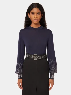 Navy stud-cuffs wool jumper | Rabanne Outlet