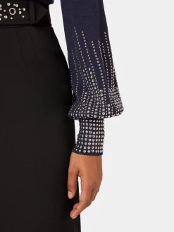 Navy stud-cuffs wool jumper | Rabanne Outlet