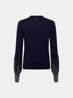 Navy stud-cuffs wool jumper | Rabanne Outlet