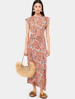 Paisley printed draped dress with signature piercing | Rabanne Hot