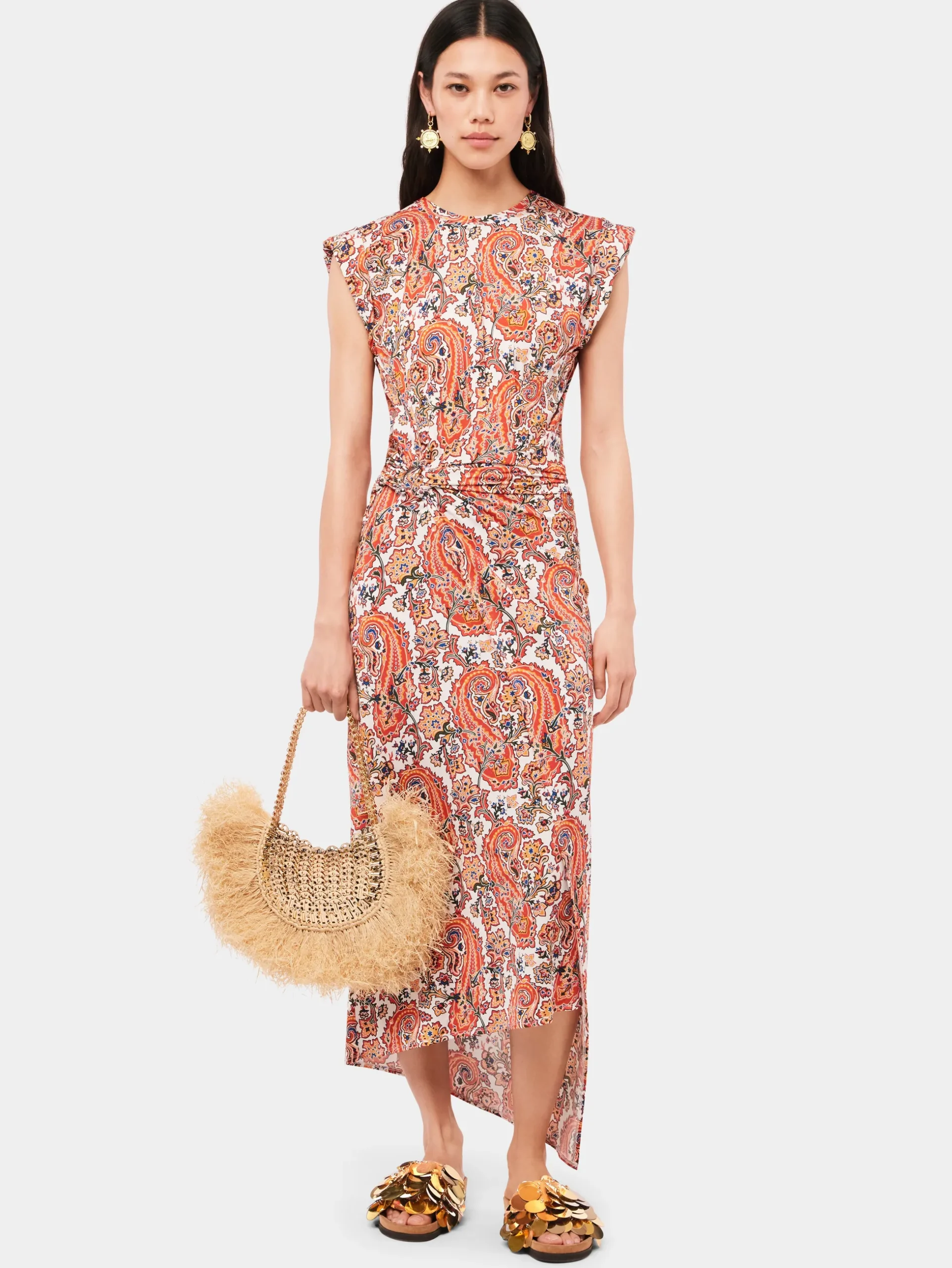 Paisley printed draped dress with signature piercing | Rabanne Hot