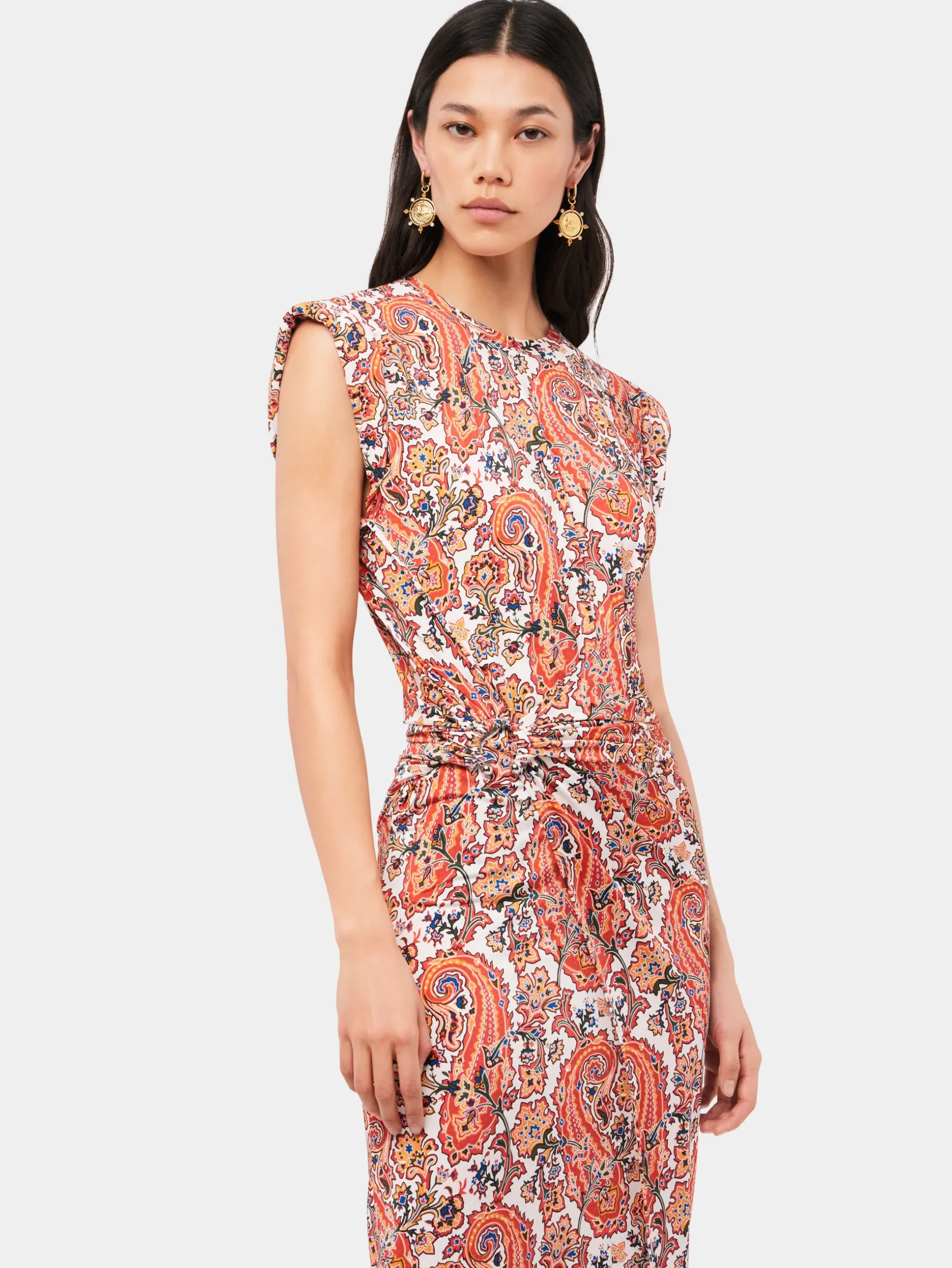 Paisley printed draped dress with signature piercing | Rabanne Hot