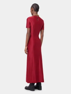 RED LONG DRAPED DRESS IN JERSEY | Rabanne Outlet