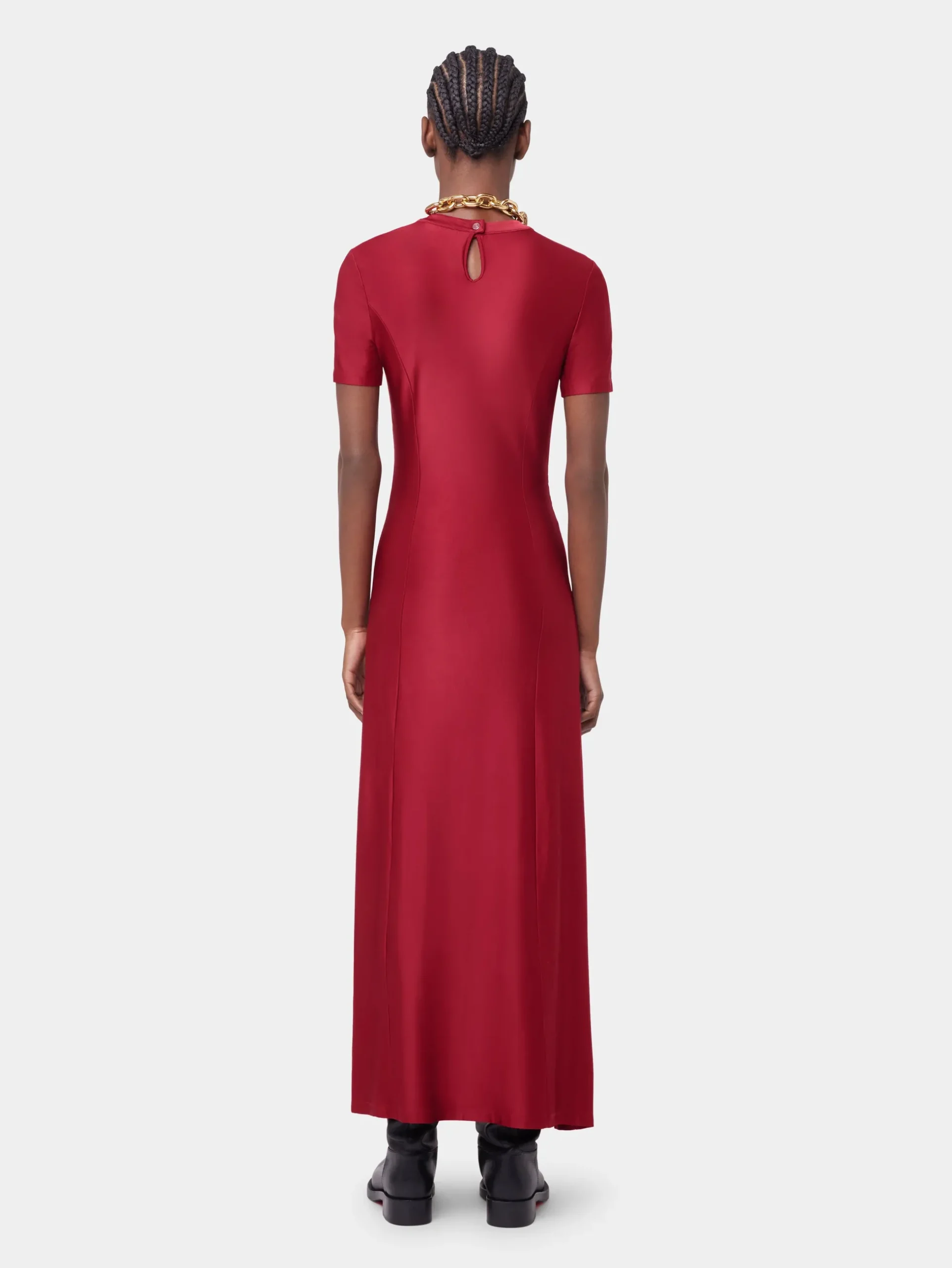 RED LONG DRAPED DRESS IN JERSEY | Rabanne Outlet