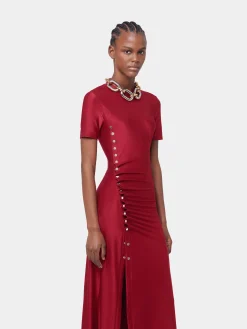 RED LONG DRAPED DRESS IN JERSEY | Rabanne Outlet