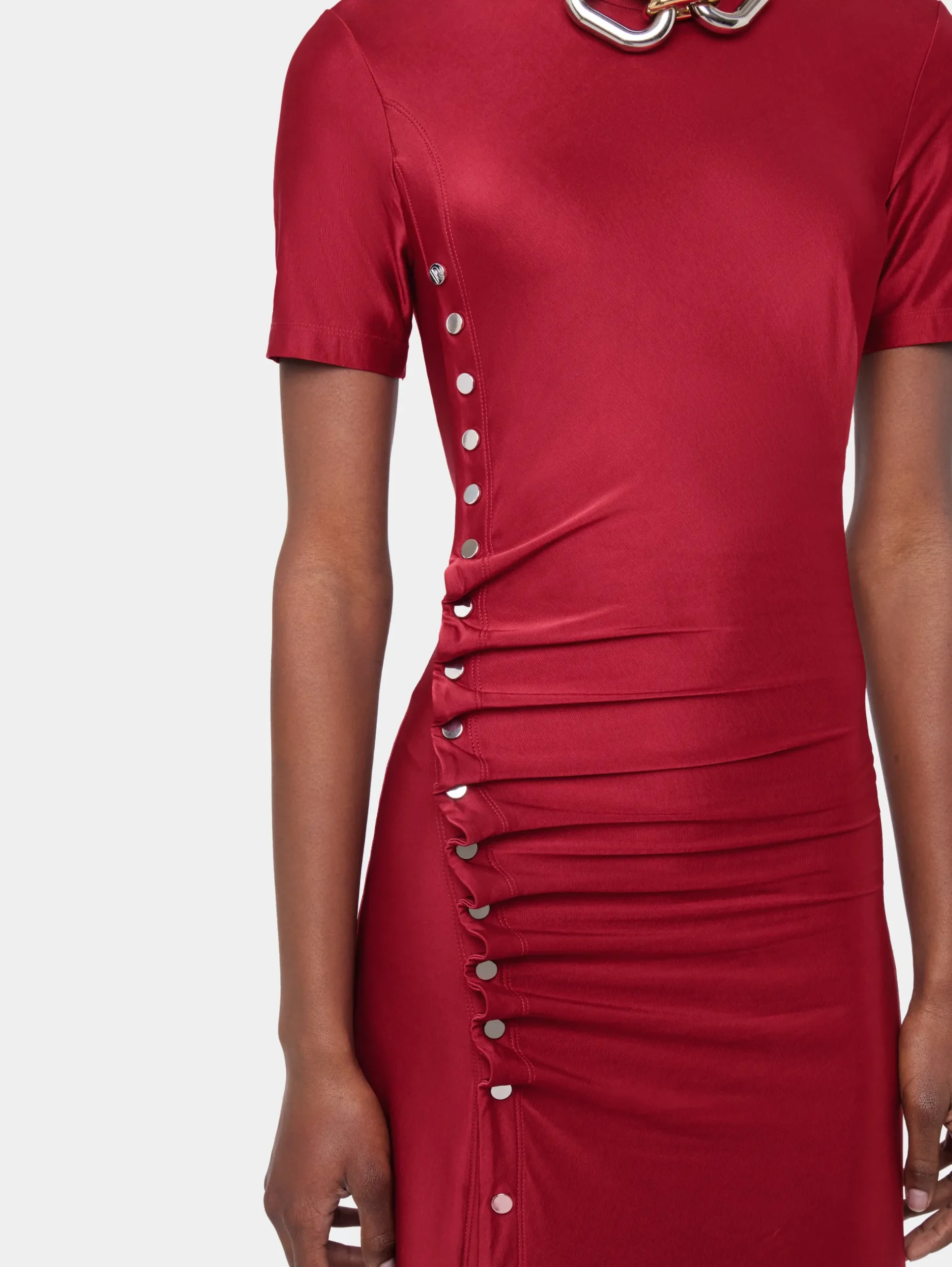 RED LONG DRAPED DRESS IN JERSEY | Rabanne Outlet