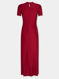 RED LONG DRAPED DRESS IN JERSEY | Rabanne Outlet