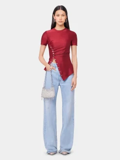 RED SHORT-SLEEVE DRAPED TOP IN JERSEY | Rabanne Cheap