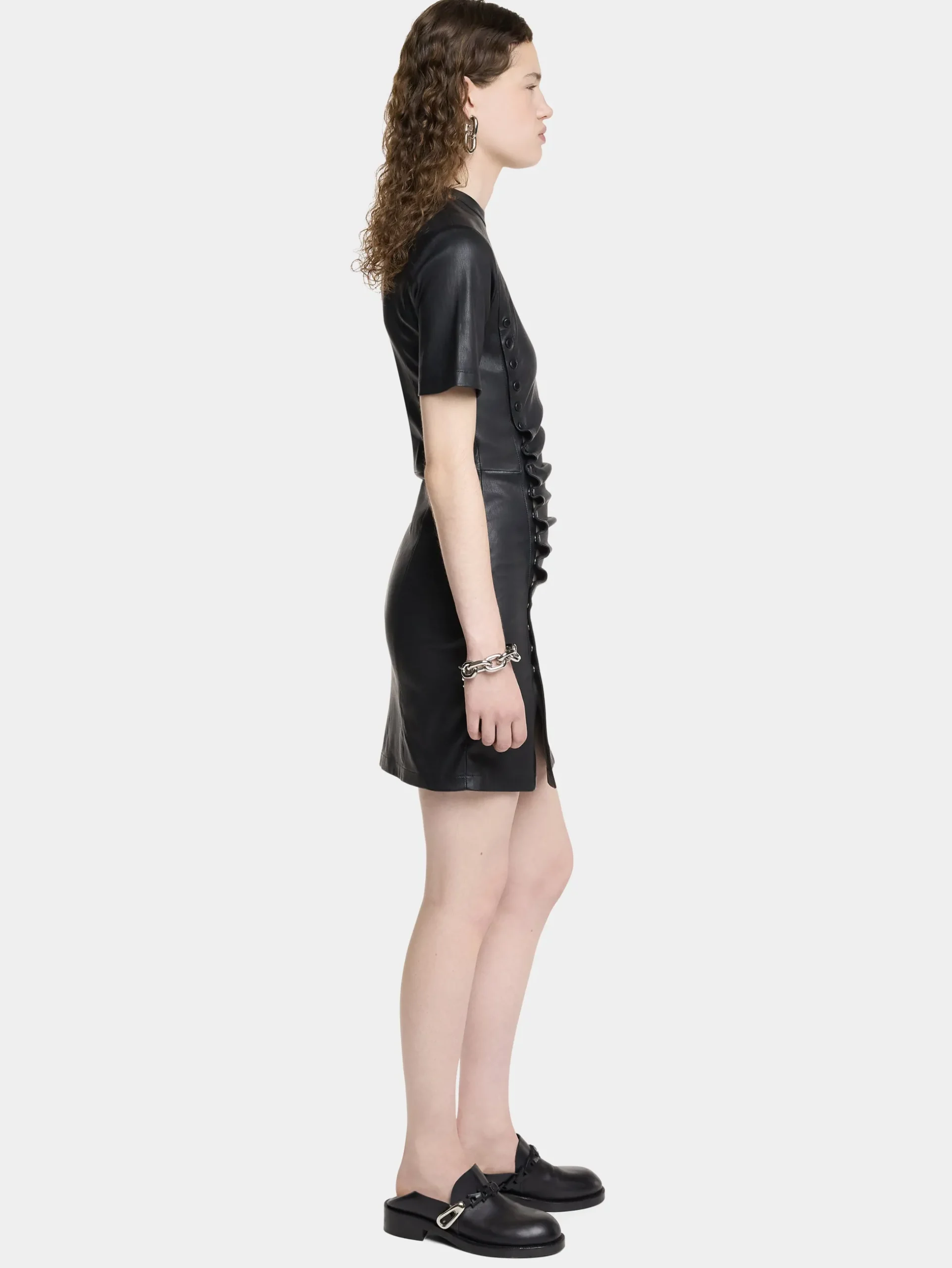 SHORT GATHERED DRESS IN LAMBSKIN | Rabanne Best