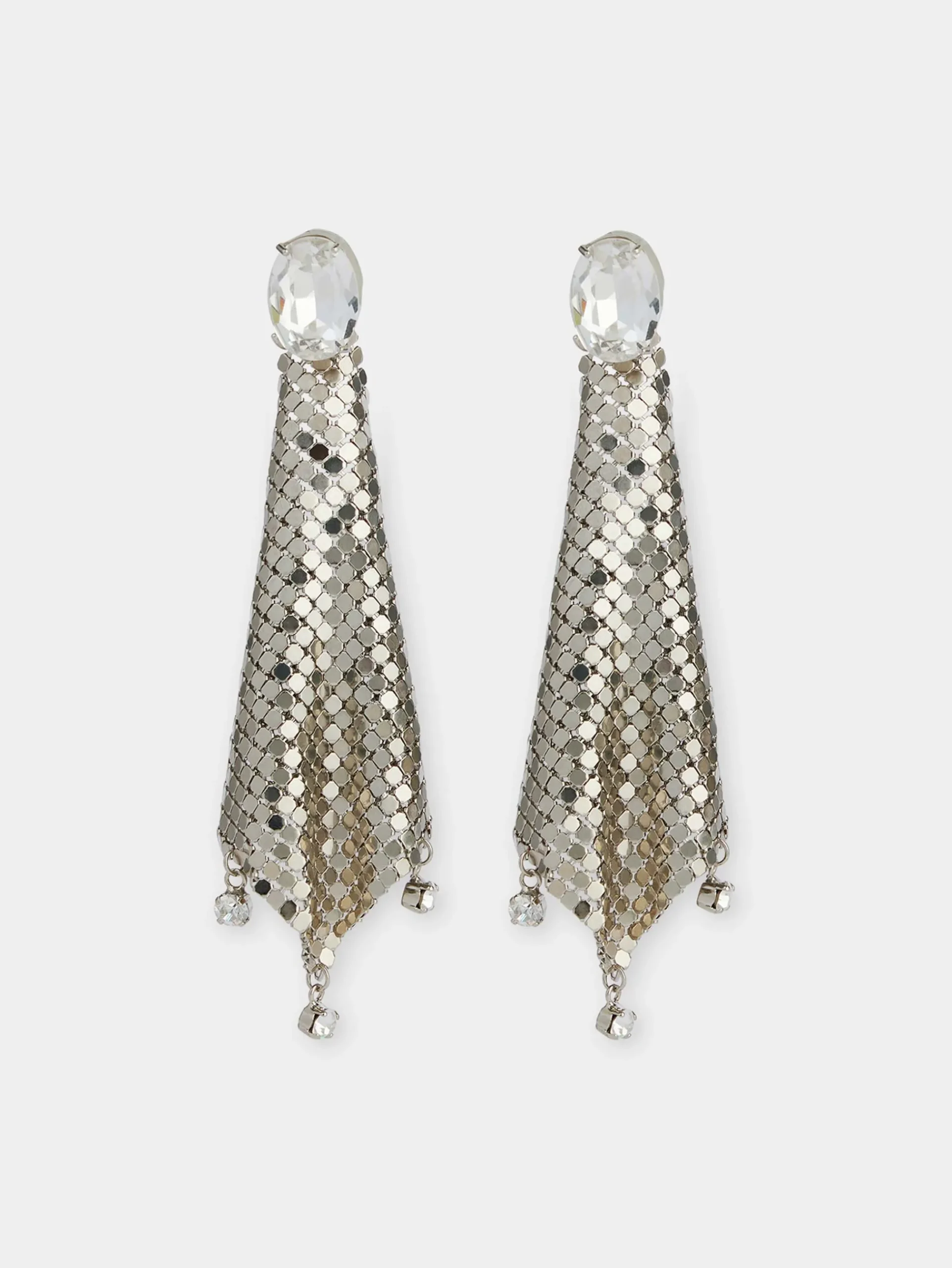 Silver chainmail earrings with crystals | Rabanne Hot