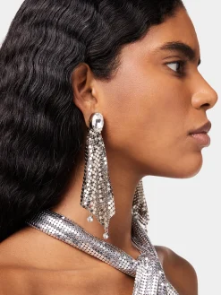 Silver chainmail earrings with crystals | Rabanne Hot