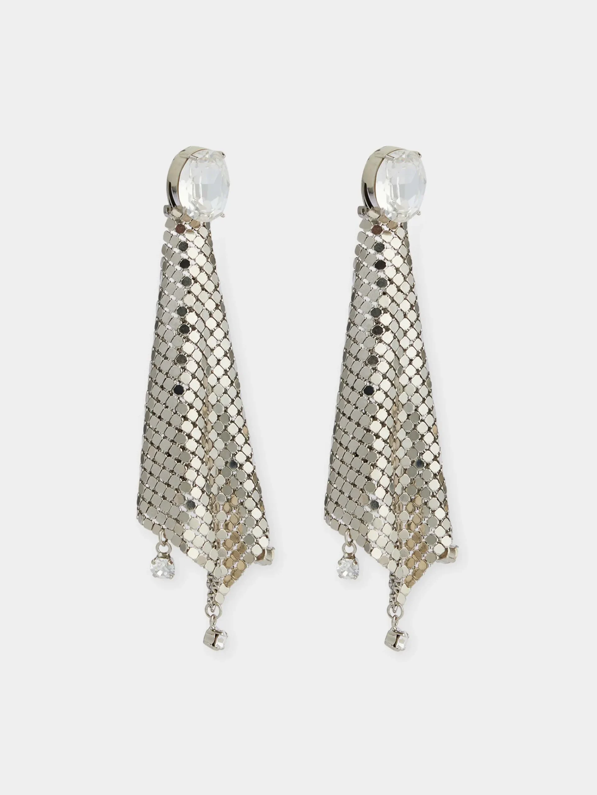 Silver chainmail earrings with crystals | Rabanne Hot