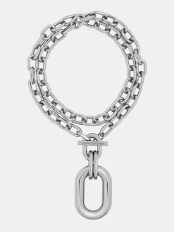 Silver DOUBLE XL Link Necklace WITH Pendant | Rabanne Clearance