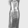 Silver drapé pression dress in chainmail | Rabanne Outlet