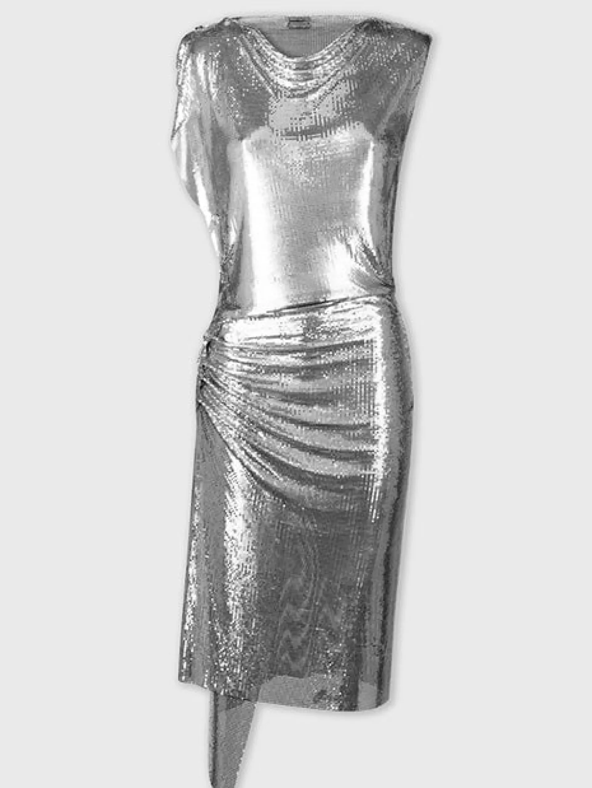 Silver drapé pression dress in chainmail | Rabanne Outlet