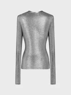 Silver drapé pression top in lurex | Rabanne Store