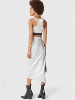Silver mid-length drapé pression slit skirt | Rabanne Clearance