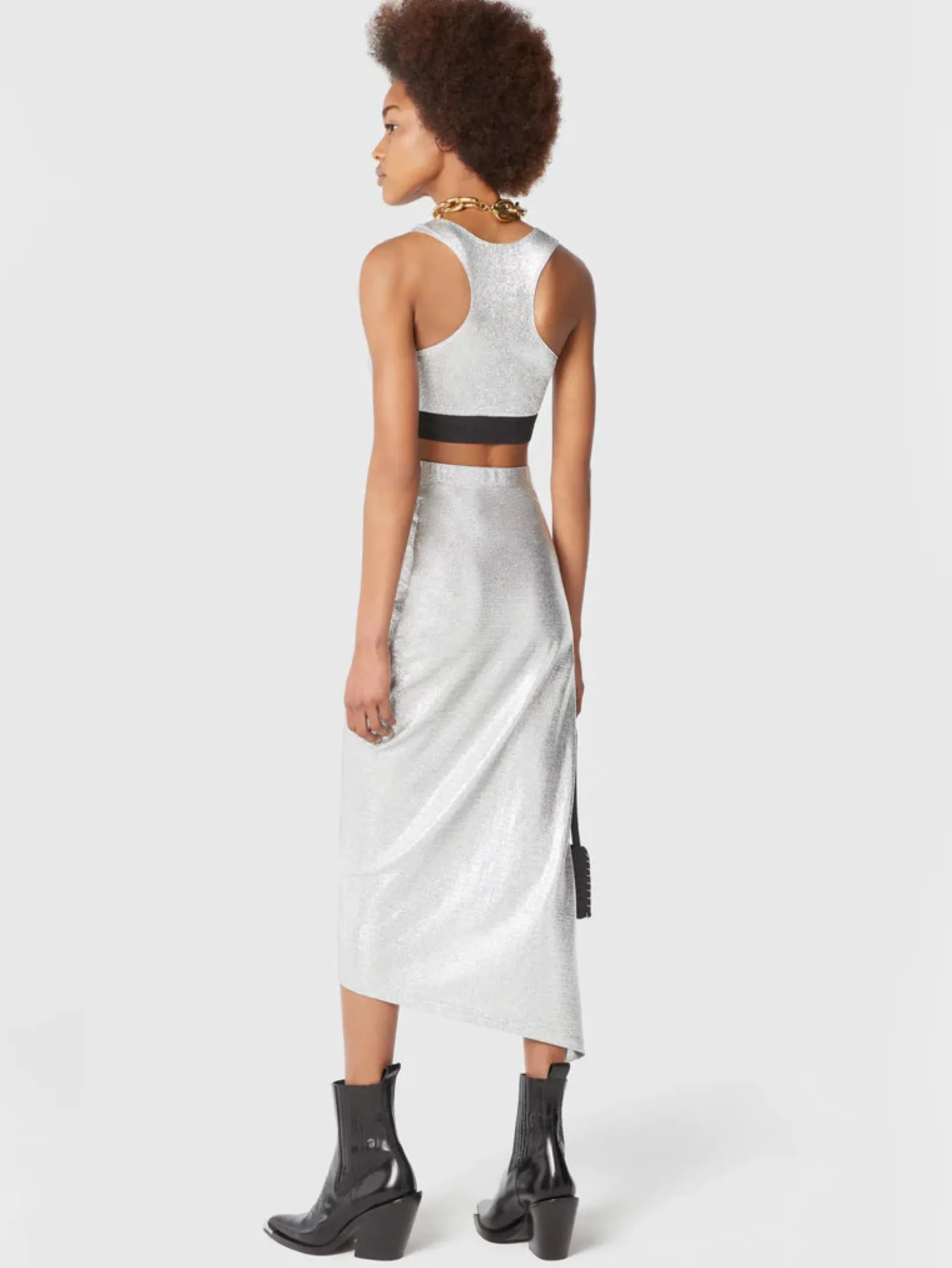 Silver mid-length drapé pression slit skirt | Rabanne Clearance