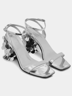 Silver sandals with sparkle discs heels | Rabanne Clearance
