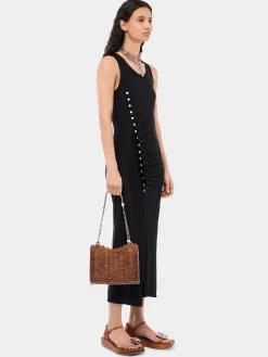 Sleeveless black drappé pression dress | Rabanne New