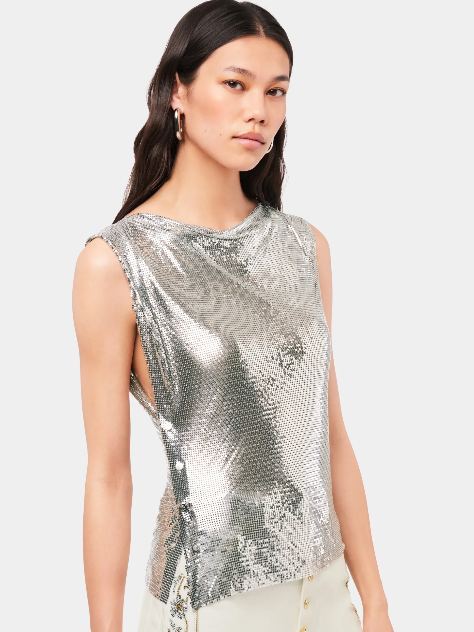 Top in a silver mini mesh | Rabanne Sale