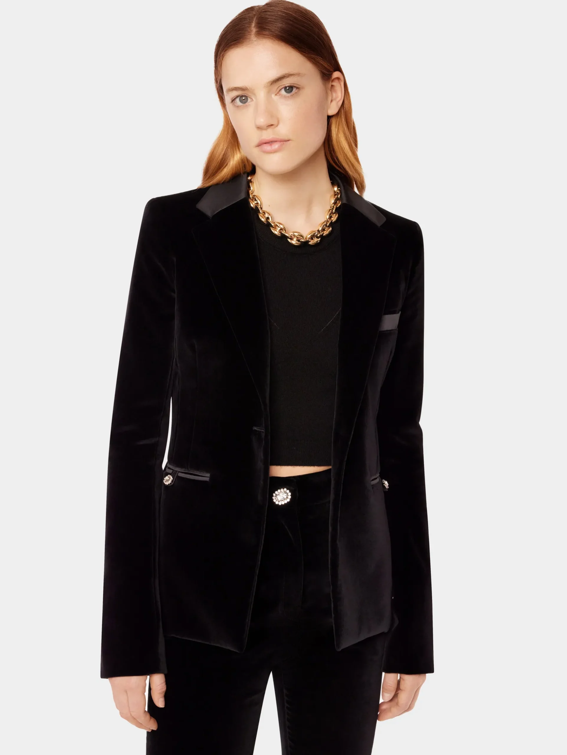 Velvet blazer with satin and crystal details | Rabanne Cheap