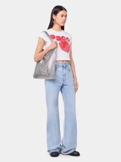 WHITE CROP TEE-SHIRT IN JERSEY POINTELLE | Rabanne Best