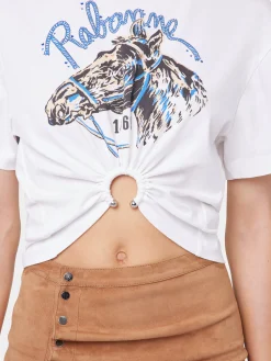 WHITE TEE-SHIRT PIERCING IN COTTON | Rabanne Clearance